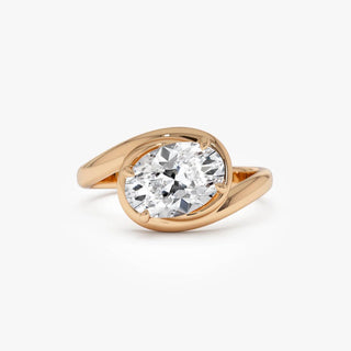 1.50CT East-West Oval Diamond Unique Bezel Setting Moissanite Engagement Ring