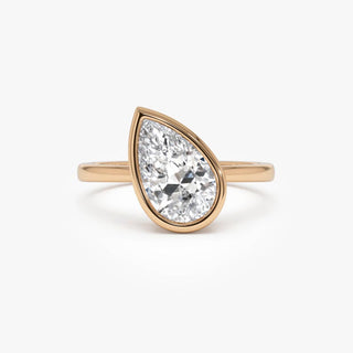1.50CT Pear Diamond Bezel Setting Solitaire Cross Diamond Moissanite Ring