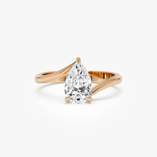 1.0CT Pear Diamond Solitaire Bypass Shank Moissanite Engagement Ring