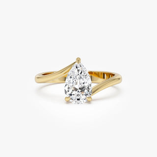 1.0CT Pear Diamond Solitaire Bypass Shank Moissanite Engagement Ring
