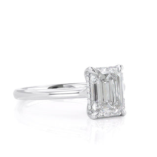 1.50CT Emerald Cut Hidden Halo Moissanite Diamond Cathedral Set Engagement Ring