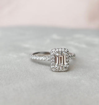 1.0CT Emerald Cut Hidden Halo Moissanite Diamond Pave Engagement Ring