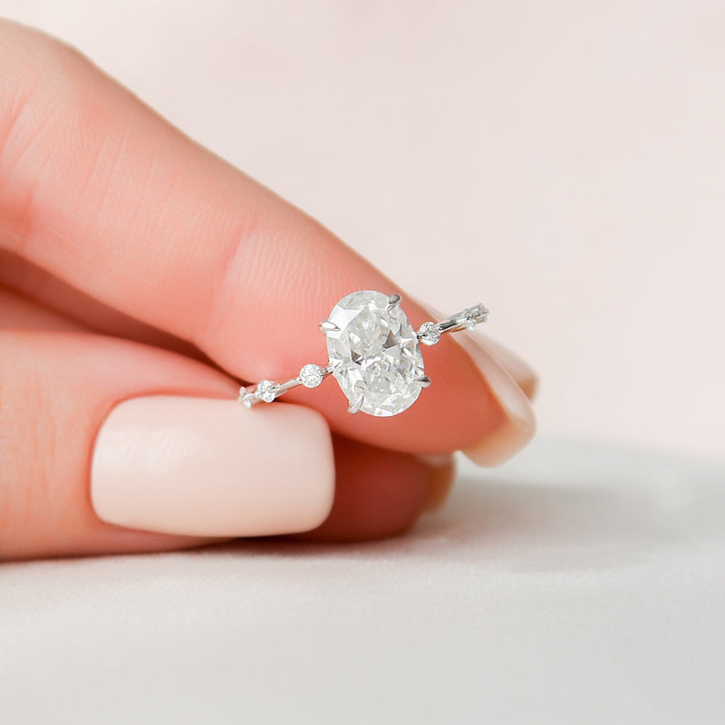 1.5CT Oval Petite Pave Moissanite Diamond Four Prong Engagement Ring