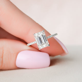 2.50CT Emerald Cut Hidden Halo Moissanite Diamond Pave Engagement Ring For Women