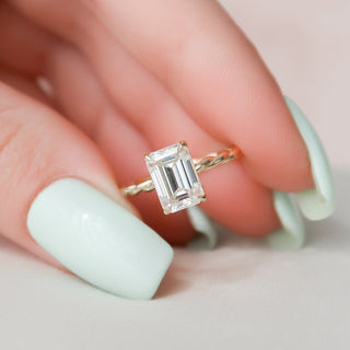 2.0CT Braided Emerald Cut Hidden Halo Moissanite Diamond Engagement Ring