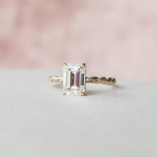 2.0CT Braided Emerald Cut Hidden Halo Moissanite Diamond Engagement Ring