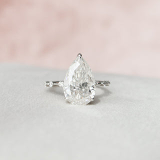 3.50CT Pear Hidden Halo Moissanite Diamond Petite Pave Engagement Ring