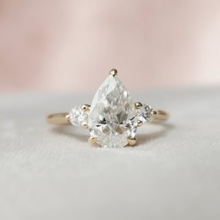 2.0CT Three Stone Pear Hidden Halo Moissanite Diamond Engagement Ring