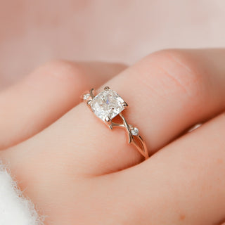 1.0CT Cushion Twig Moissanite Diamond Engagement Ring For Women