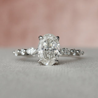 1.50CT Oval Pave Moissanite Diamond Hidden Halo Engagement Ring