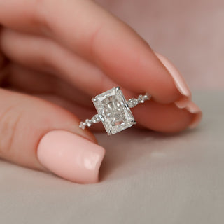 3.50CT Radiant Pave Moissanite Diamond Four Prong Engagement Ring