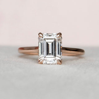 1.50CT Emerald Cut Hidden Halo Moissanite Diamond Cathedral Set Engagement Ring