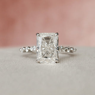 3.50CT Radiant Pave Moissanite Diamond Four Prong Engagement Ring