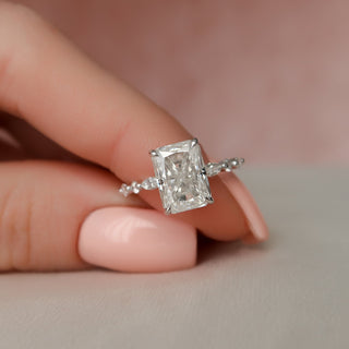 3.50CT Radiant Pave Moissanite Diamond Four Prong Engagement Ring