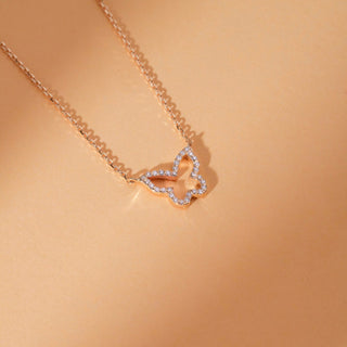 Round Cut Diamond Solid Gold Butterfly Necklace for Birthday Gift