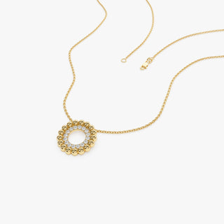 14k Solid Gold Beaded Diamond Circle Necklace for Christmas Gift