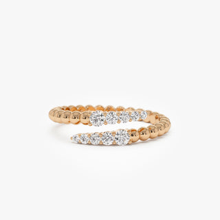 Round Cut Beaded Gold Diamond Spiral Band for Women