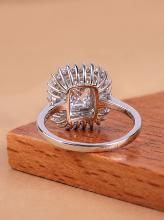 2.0CT Emerald Cut Double Halo Unique Engagement Ring for Women