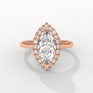 2.0CT Marquise Cut Halo Setting Moissanite Engagement Ring