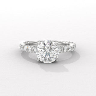 2.0CT Round Diamond Wide Pave Setting Moissanite Engagement Ring