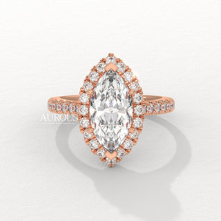 2.0CT Marquise Cut Halo Pave Setting Moissanite Engagement Ring