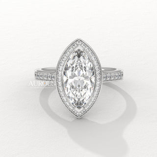 2.0CT Marquise Cut Halo Pave Setting Moissanite Engagement Ring