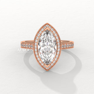 2.0CT Marquise Cut Halo Pave Setting Moissanite Engagement Ring