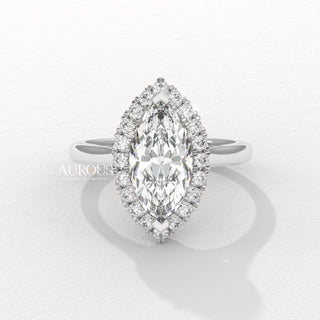 2.0CT Marquise Cut Halo Setting Moissanite Engagement Ring