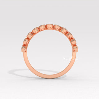 Roudn Diamond Half Eternity Bezel Setting Moissanite Wedding Band