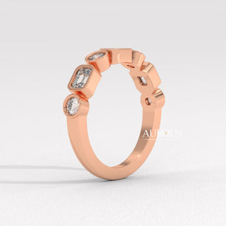 Emerald & Round Diamond Half Eternity Wedding Band