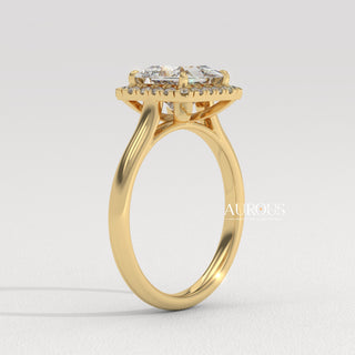 1.0CT Princess Cut Halo Setting Moissanite Engagement Ring