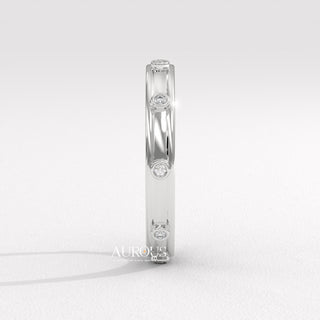 Round Diamond Bezel Unique Eternity Moissanite Wedding Band