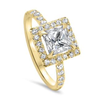 Princess Cut Diamond Halo Moissanite Engagement Ring For Women