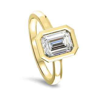 Emerald Cut Bezel Set Moissanite Diamond Engagement Ring For Her 