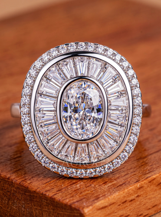 0.50CT Oval Cluster Diamond Bezel Set Unique Engagement Ring