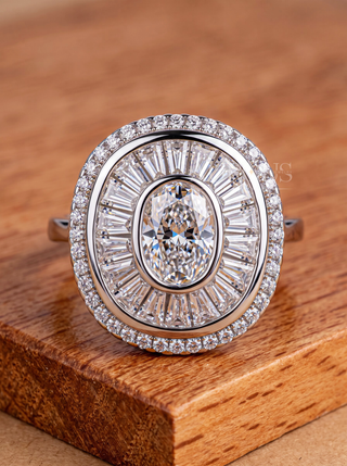 0.50CT Oval Cluster Diamond Bezel Set Unique Engagement Ring
