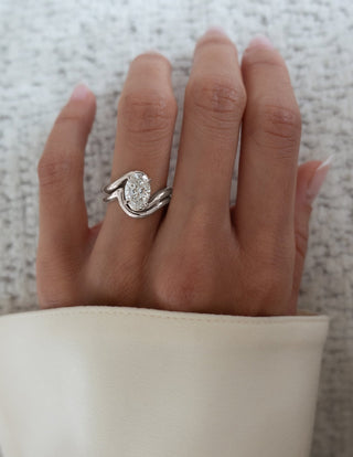 2.0CT Oval Moissanite Diamond Tension Style Bridal Ring Set