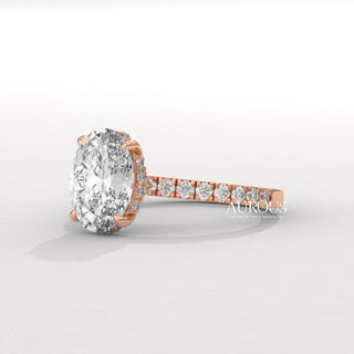 2.0CT Oval Diamon Hidden Halo Pave Setting Moissanite Engagement Ring