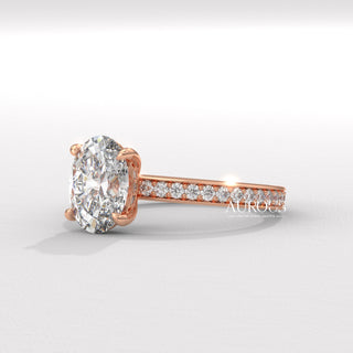 1.0CT Oval Diamond Pave Setting Moissanite Engagement Ring