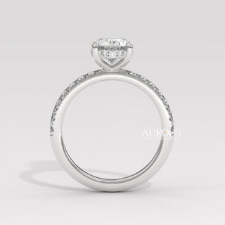 1.0CT Oval Cut Pave Setting Moissanite Engagement Ring