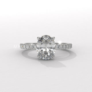 1.0CT Oval Cut Pave Setting Moissanite Engagement Ring