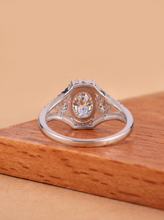 1.50CT Oval Moissanite Three Stone Split Shank Engagement Ring