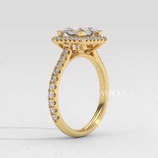 1.0CT Princess Cut Diamond Halo Pave Setting Moissanite Engagement Ring