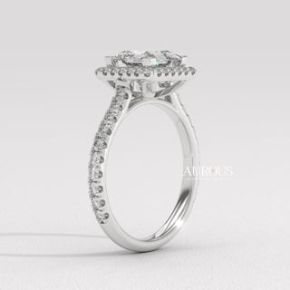 1.0CT Princess Cut Diamond Halo Pave Setting Moissanite Engagement Ring