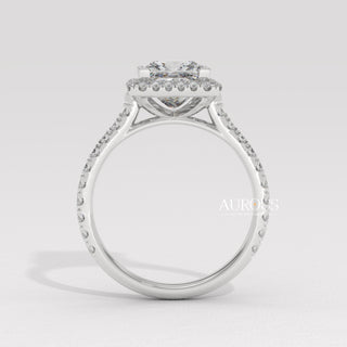 1.0CT Princess Cut Diamond Halo Pave Setting Moissanite Engagement Ring