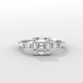 1.50CT Asscher Diamond Three Stone Moissanite Engagement Ring