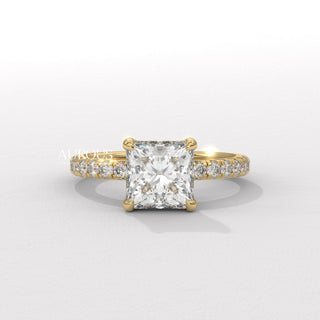 1.50CT Princess Diamond Hidden Halo Pave Setting Engagement Ring