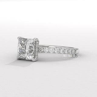 1.0CT Princess Cut Pave Setting Moissanite Engagement Ring