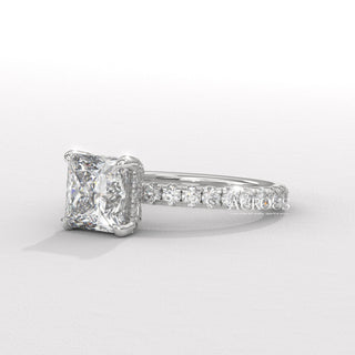 1.50CT Princess Diamond Hidden Halo Pave Setting Engagement Ring