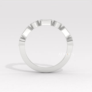 Emerald & Round Diamond Half Eternity Wedding Band